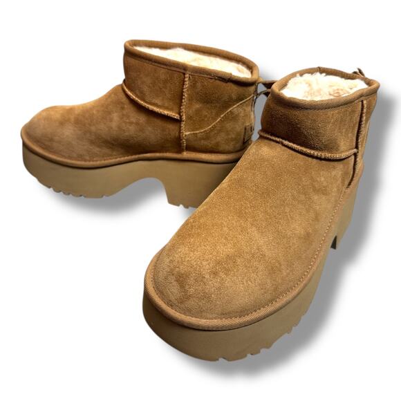 UGG® Classic Ultra Mini New Heights Boot - Women's Size 10 - Chestnut - Picture 1 of 4